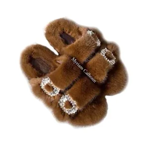 Cognac Jeweled Arizona Slippers