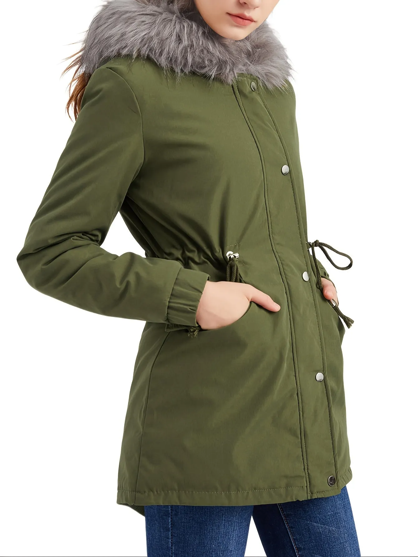 Cozy Chic Hooded Coat - Soft Fluffy Trim, Casual Drawstring Closure, Button Front, Warm Outerwear for Women - Perfect for Daily Casual Wear, Outdoor Activities