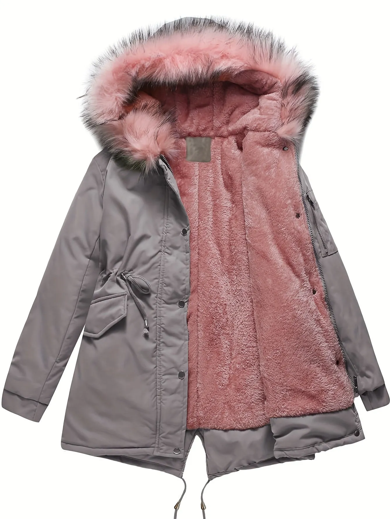 Cozy Chic Hooded Coat - Soft Fluffy Trim, Casual Drawstring Closure, Button Front, Warm Outerwear for Women - Perfect for Daily Casual Wear, Outdoor Activities