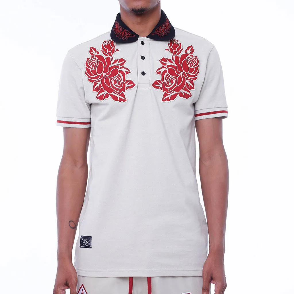 Cream New Life Embroidered Polo Shirt