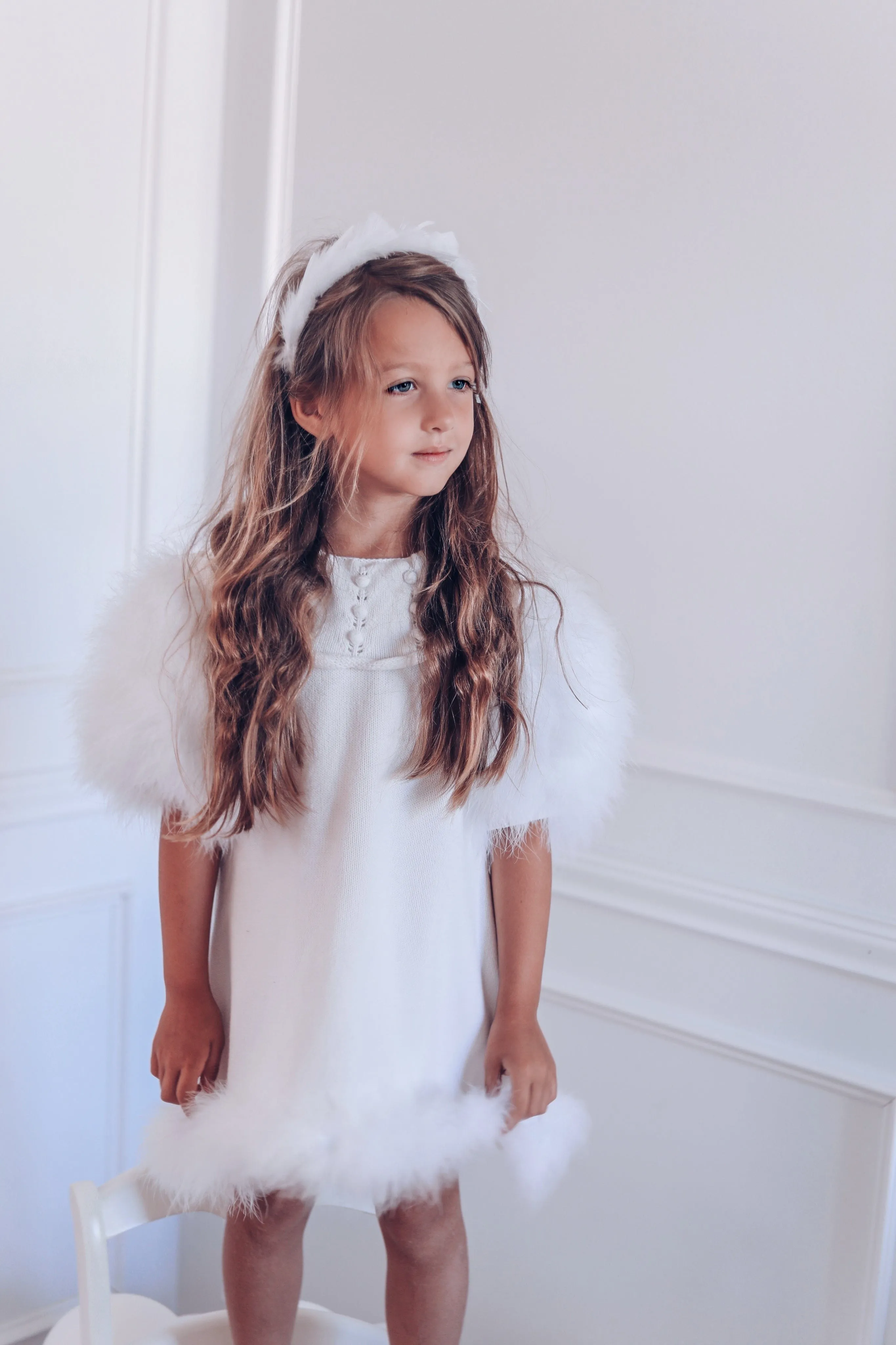 Ella Knit White Feather Dress