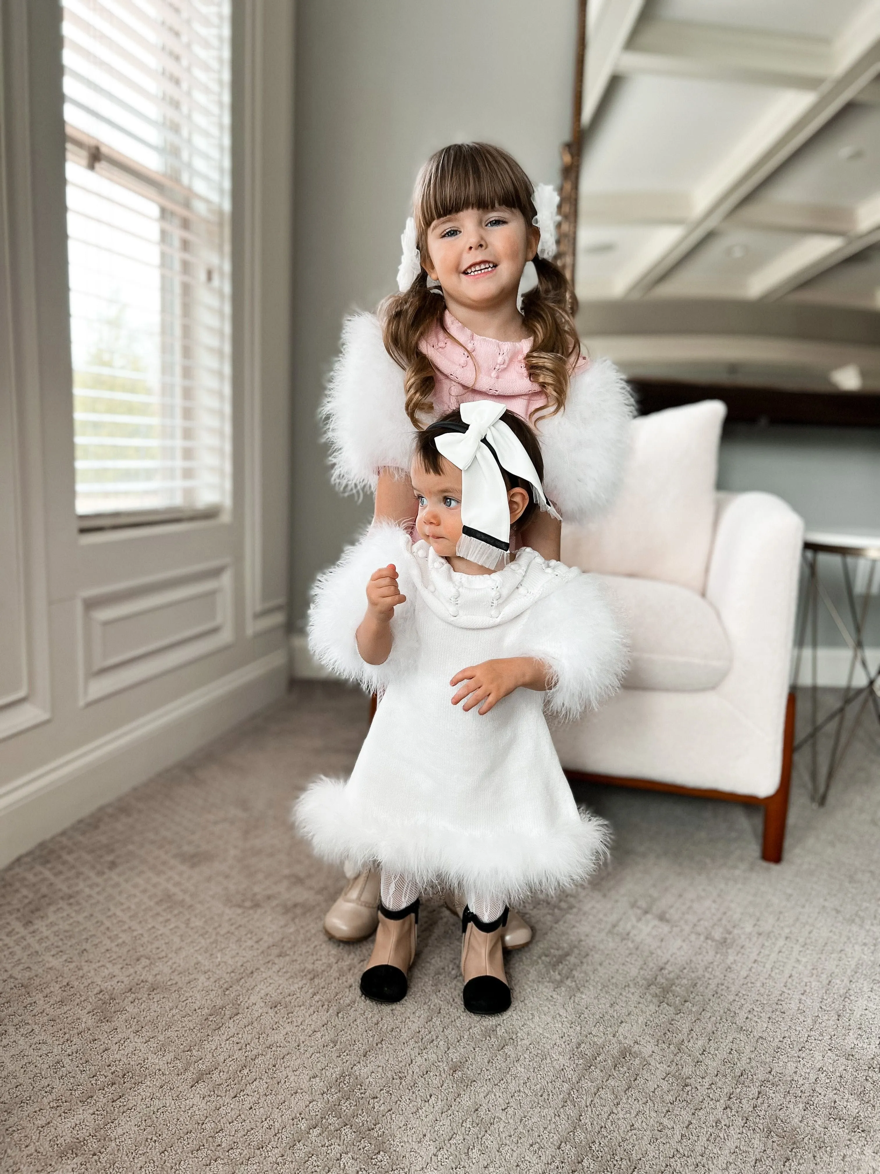 Ella Knit White Feather Dress