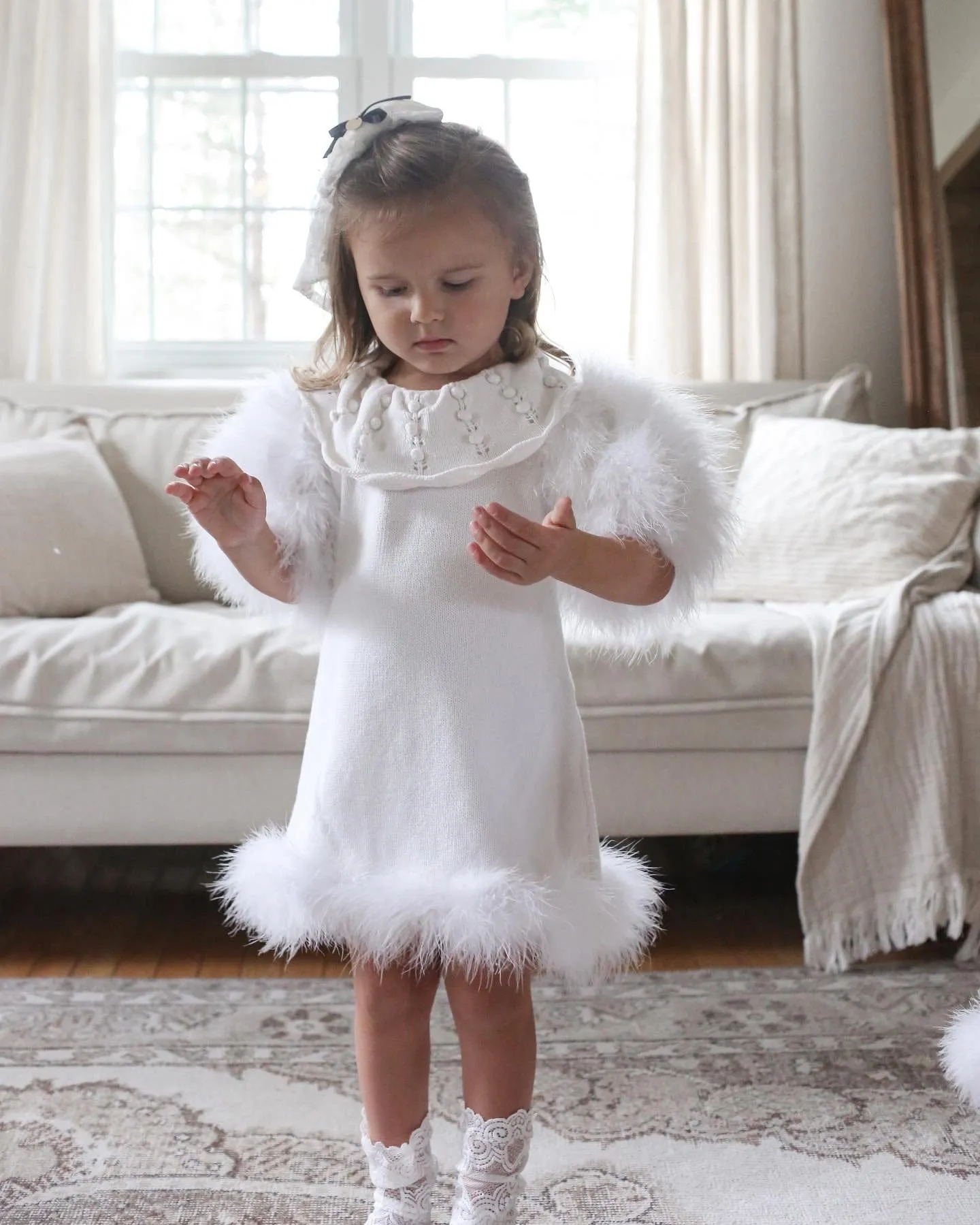 Ella Knit White Feather Dress