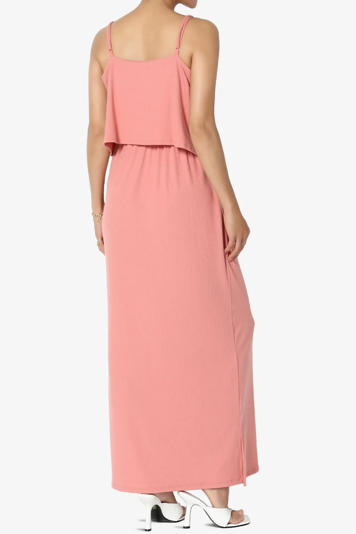 Elore Cami Overlay Ribbed Slit Maxi Dress