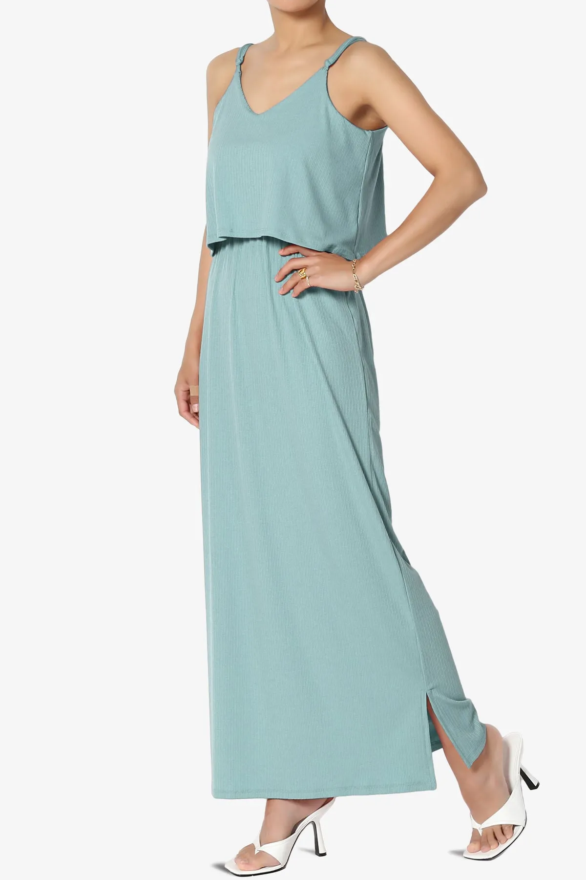 Elore Cami Overlay Ribbed Slit Maxi Dress