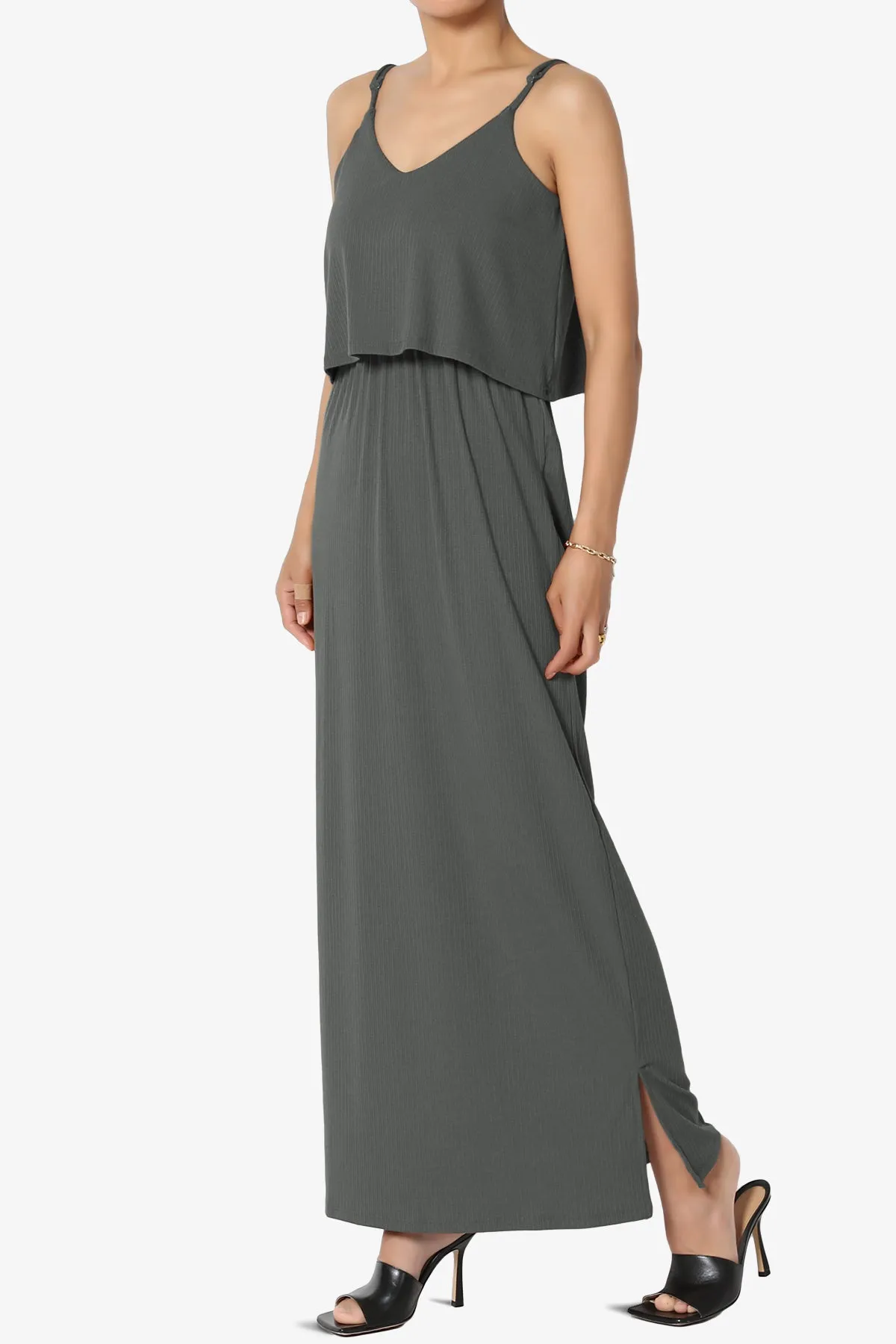 Elore Cami Overlay Ribbed Slit Maxi Dress