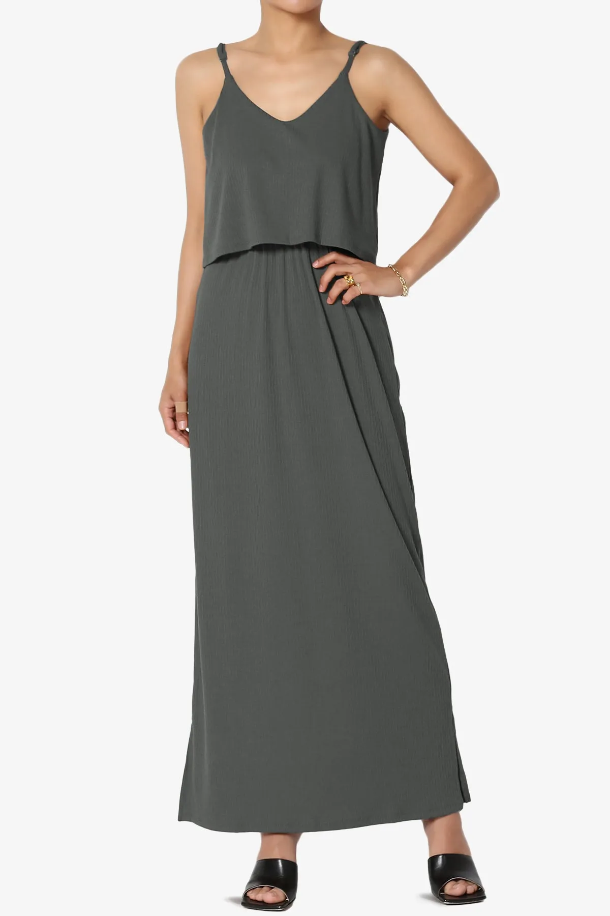 Elore Cami Overlay Ribbed Slit Maxi Dress