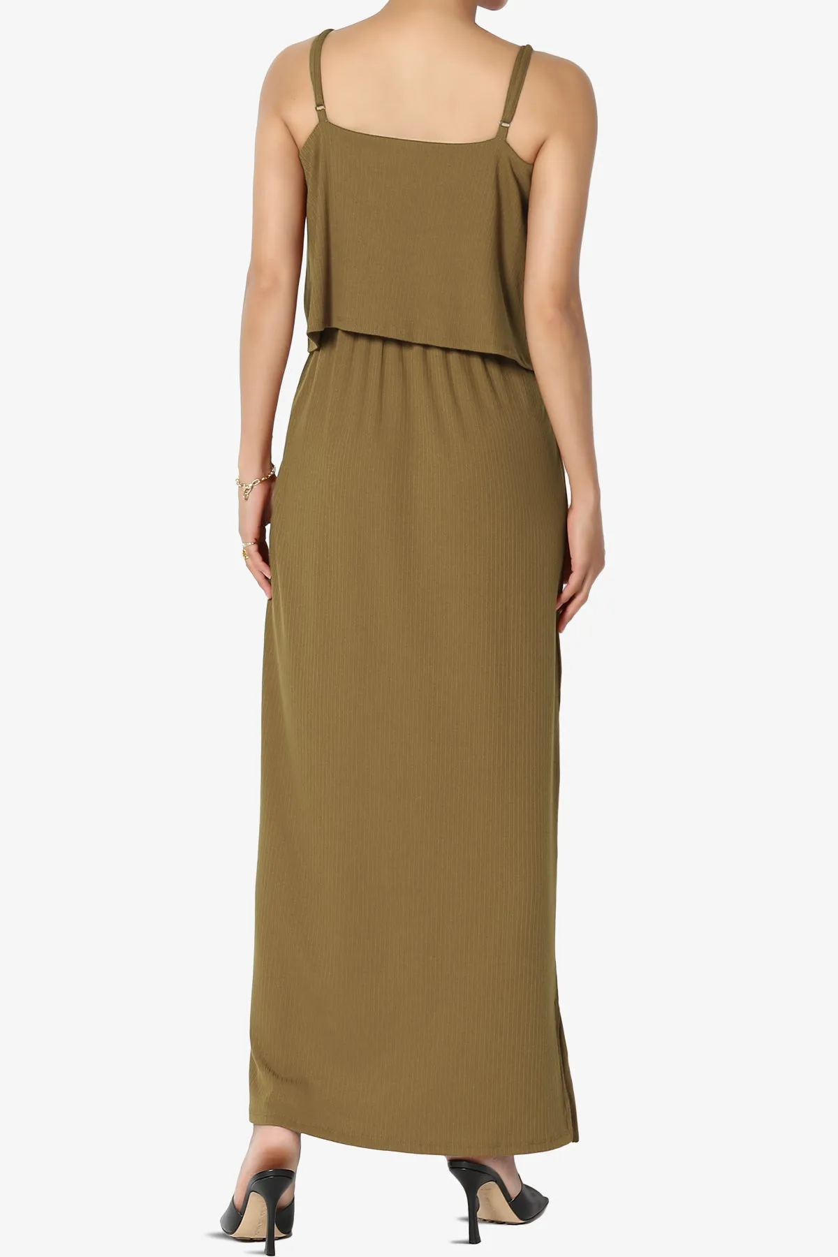 Elore Cami Overlay Ribbed Slit Maxi Dress