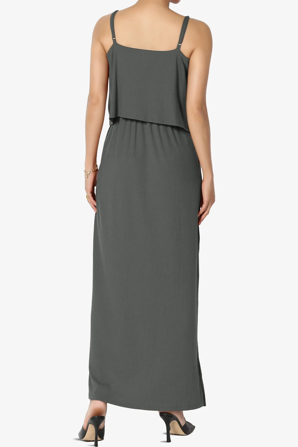 Elore Cami Overlay Ribbed Slit Maxi Dress