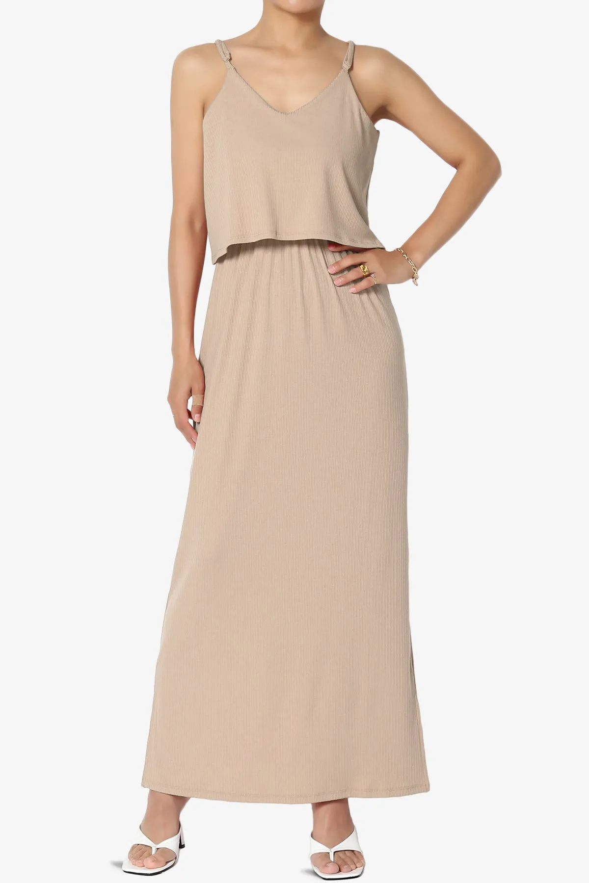 Elore Cami Overlay Ribbed Slit Maxi Dress