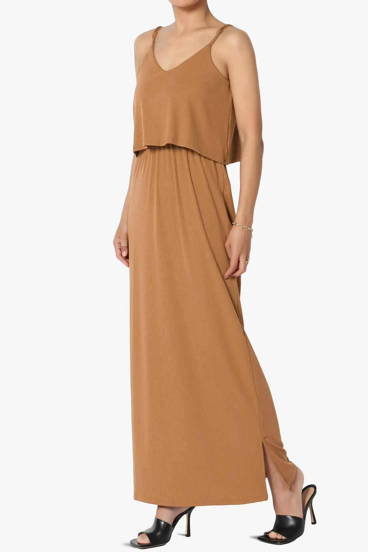 Elore Cami Overlay Ribbed Slit Maxi Dress