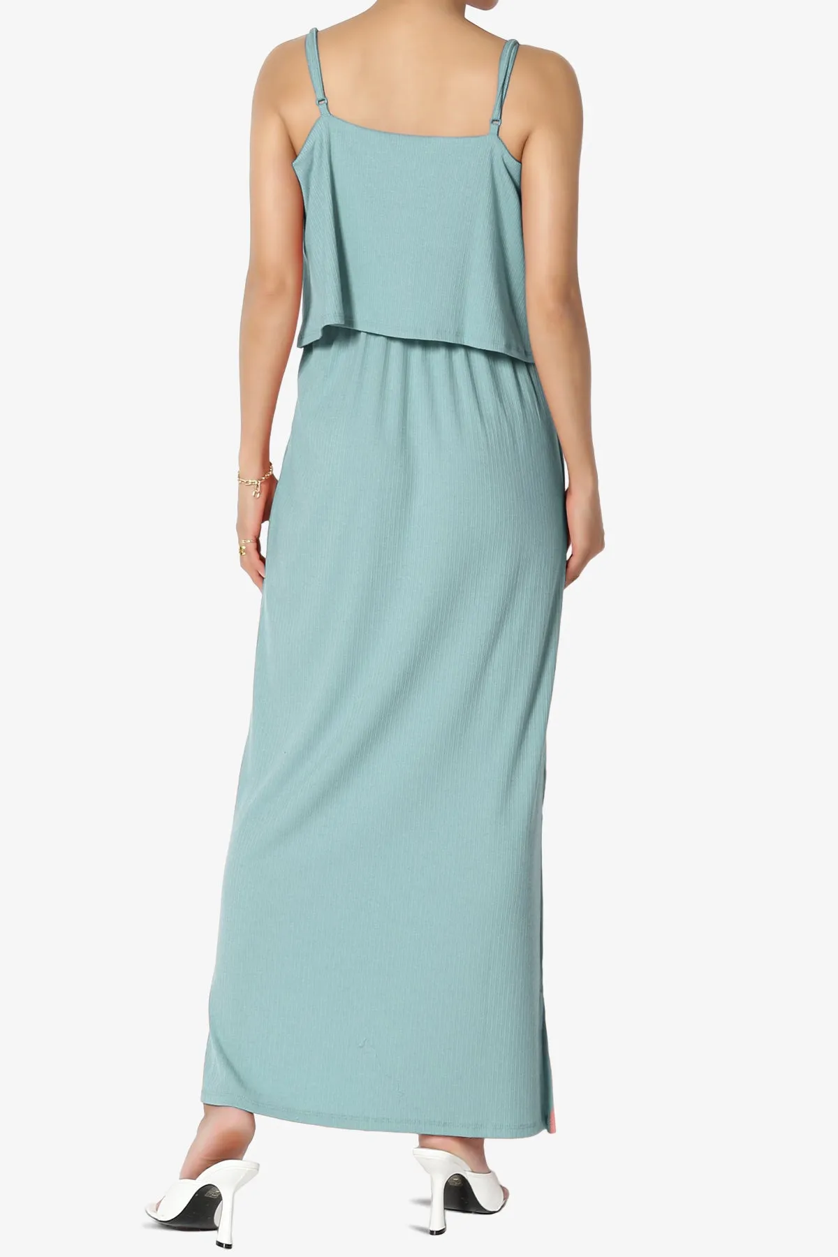 Elore Cami Overlay Ribbed Slit Maxi Dress