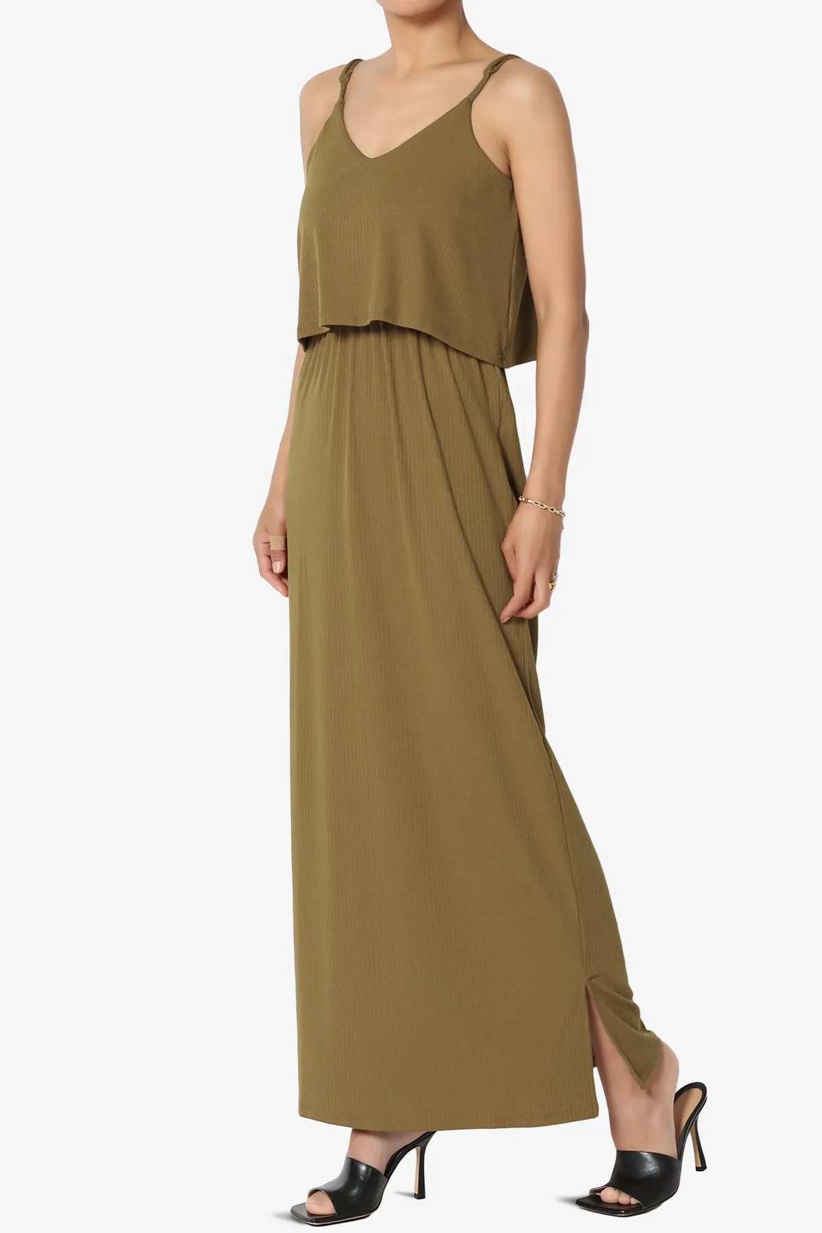 Elore Cami Overlay Ribbed Slit Maxi Dress