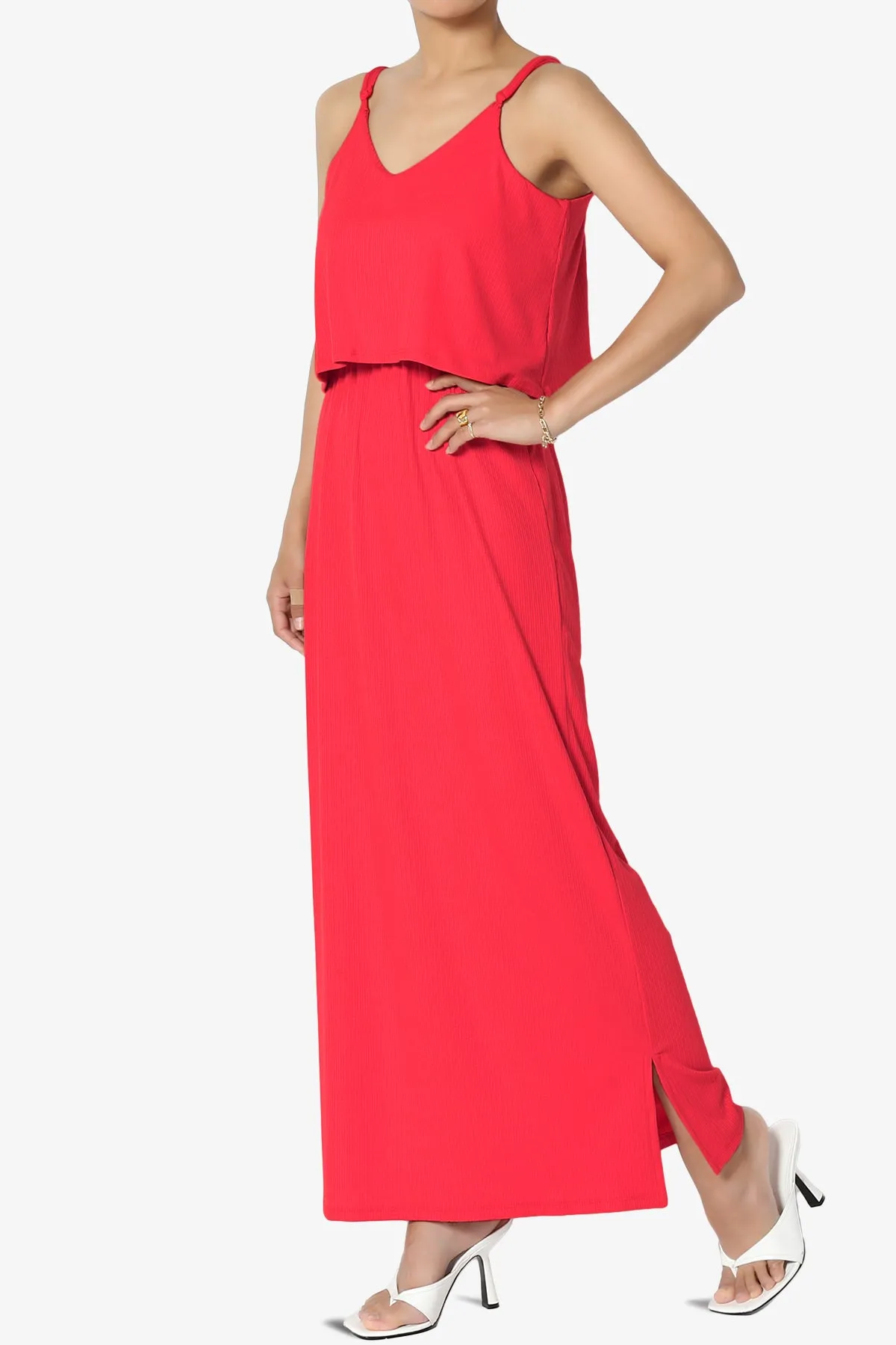 Elore Cami Overlay Ribbed Slit Maxi Dress