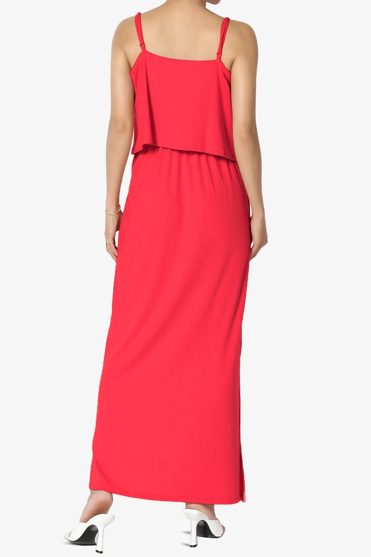 Elore Cami Overlay Ribbed Slit Maxi Dress