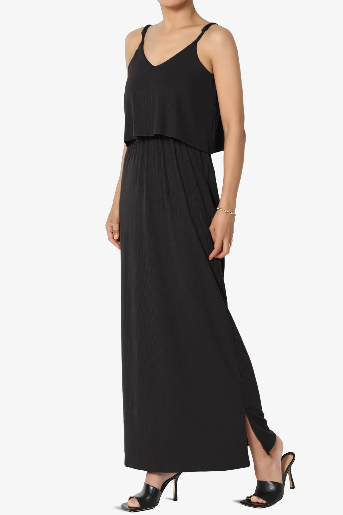 Elore Cami Overlay Ribbed Slit Maxi Dress