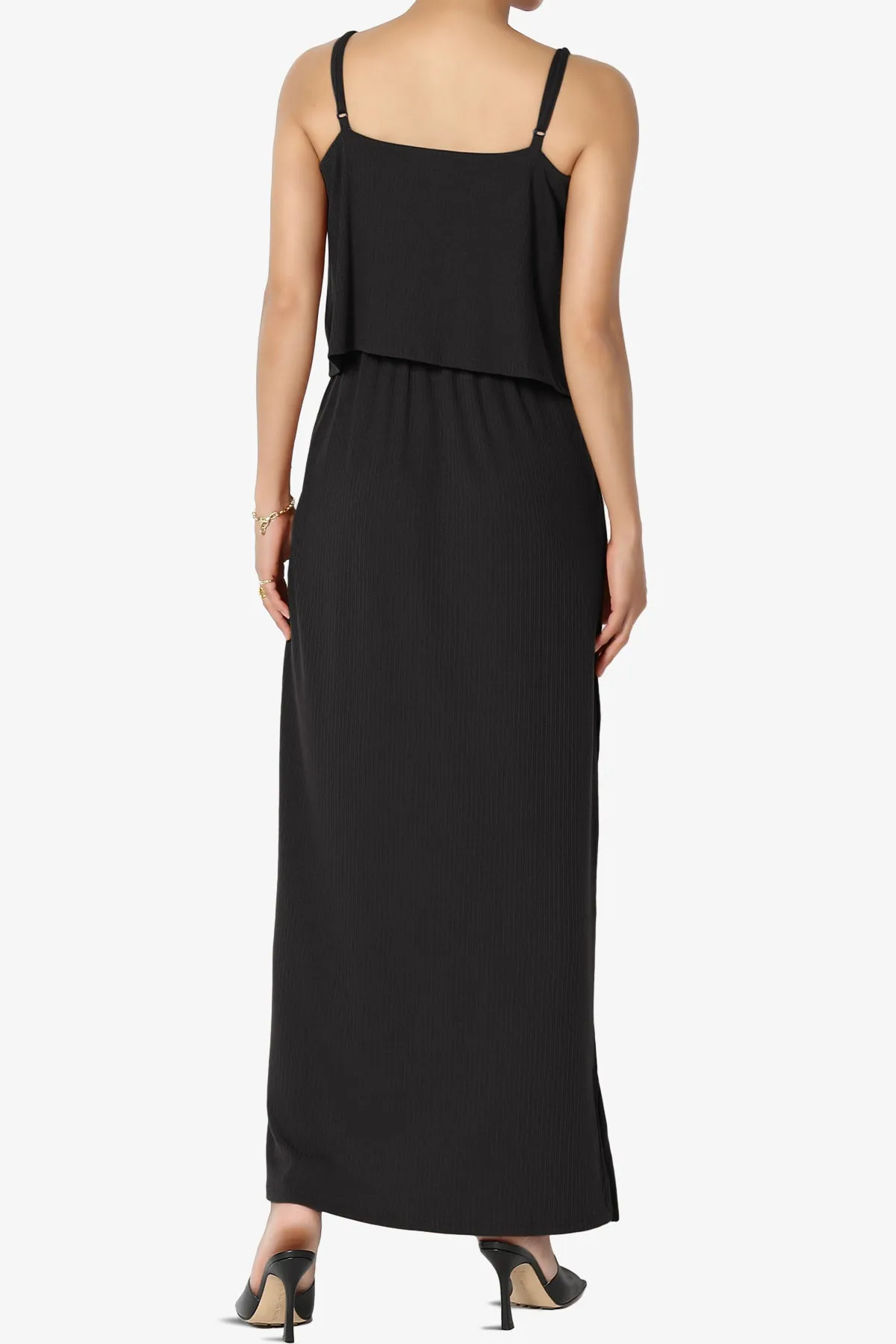 Elore Cami Overlay Ribbed Slit Maxi Dress