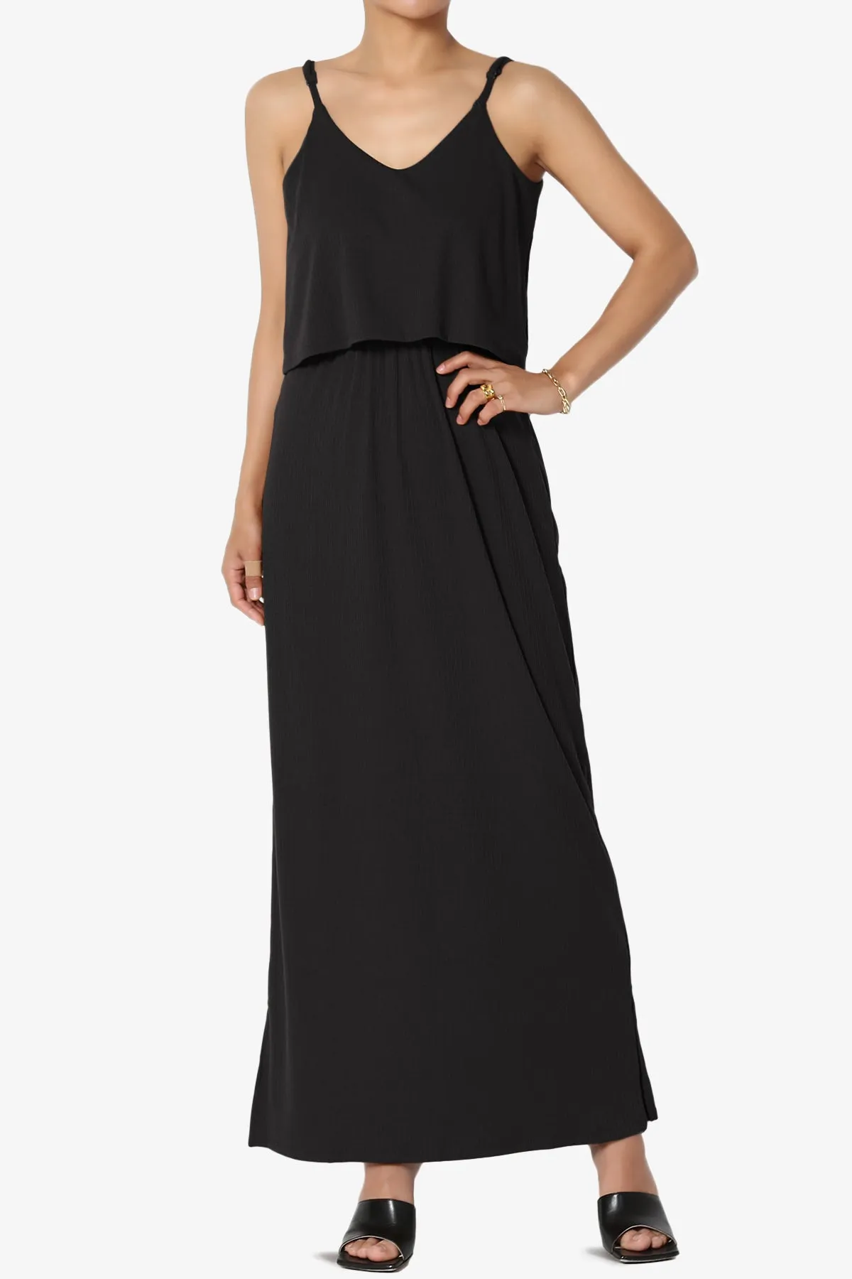 Elore Cami Overlay Ribbed Slit Maxi Dress