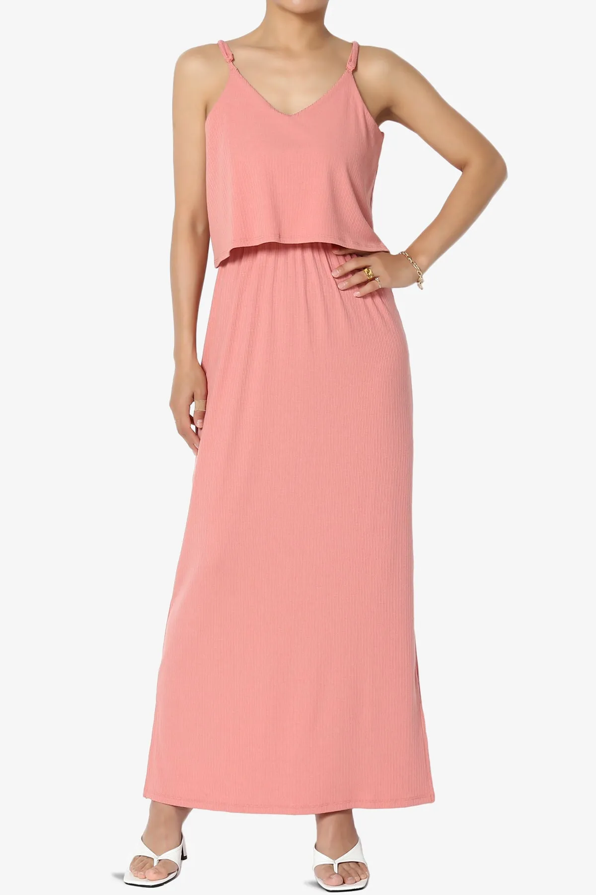 Elore Cami Overlay Ribbed Slit Maxi Dress