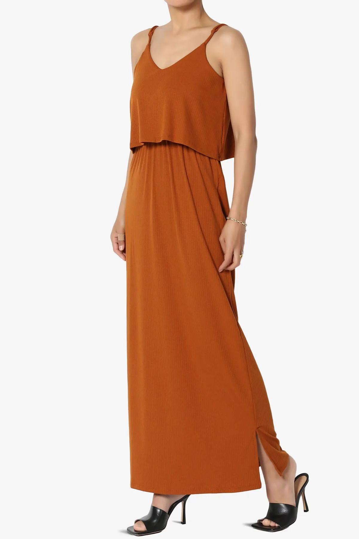 Elore Cami Overlay Ribbed Slit Maxi Dress