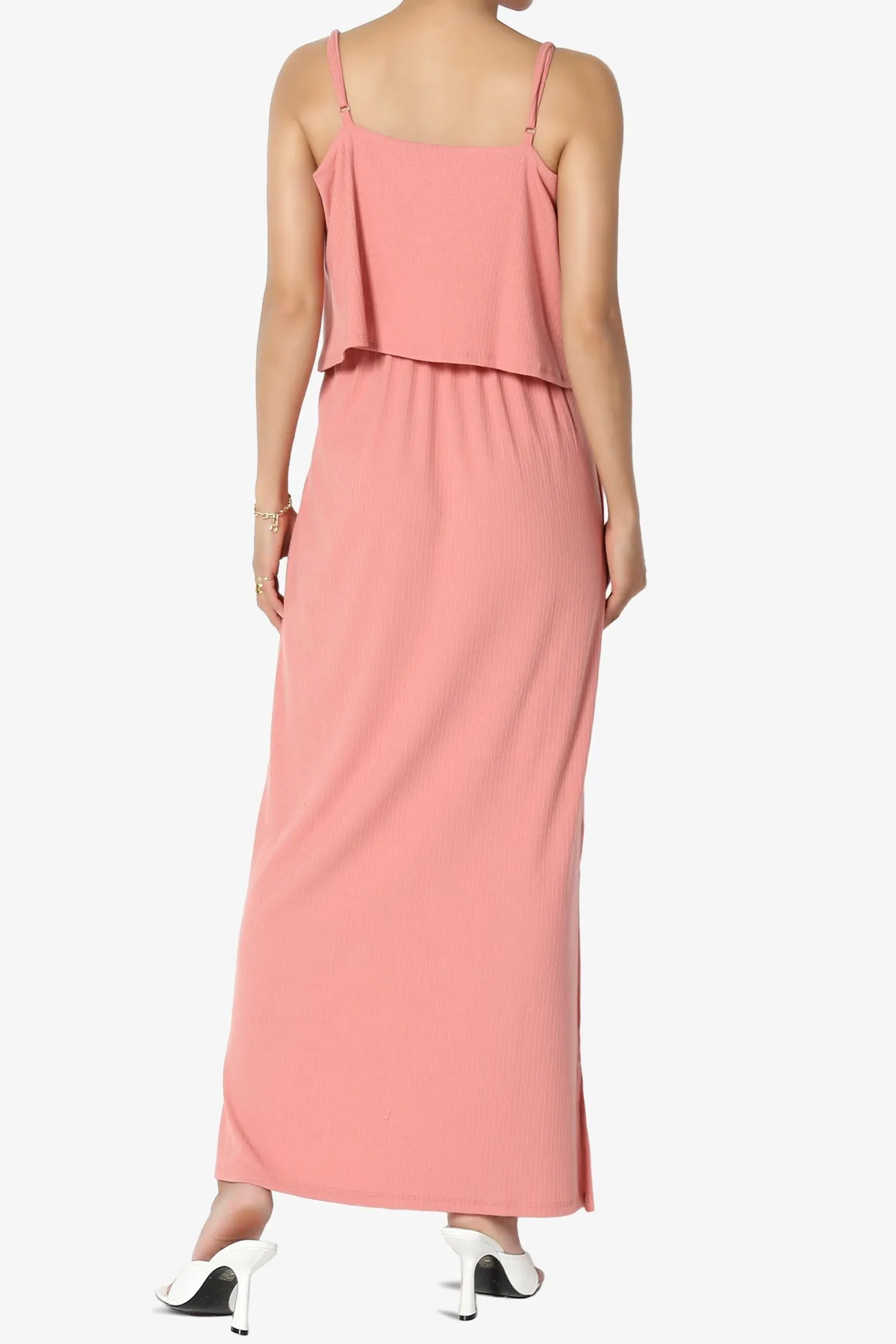 Elore Cami Overlay Ribbed Slit Maxi Dress