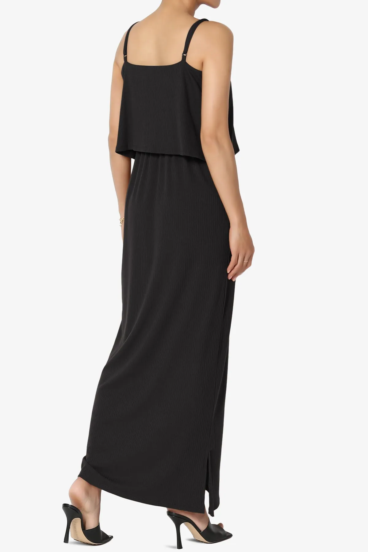 Elore Cami Overlay Ribbed Slit Maxi Dress