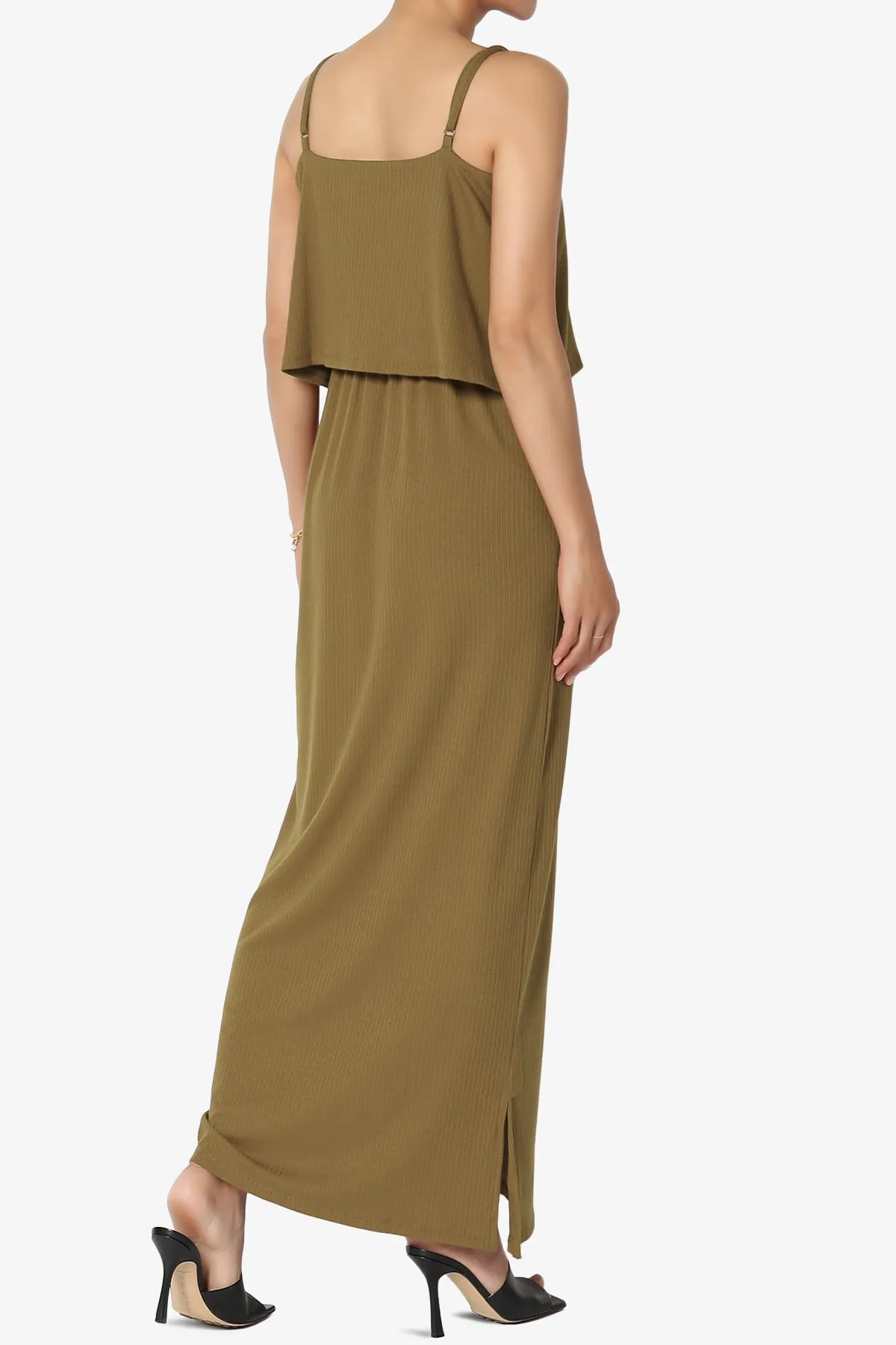 Elore Cami Overlay Ribbed Slit Maxi Dress