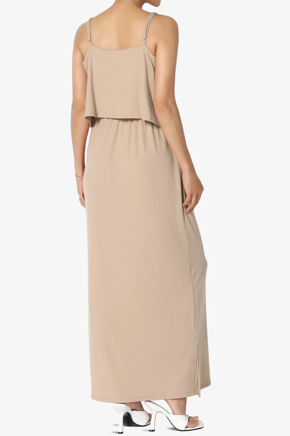 Elore Cami Overlay Ribbed Slit Maxi Dress