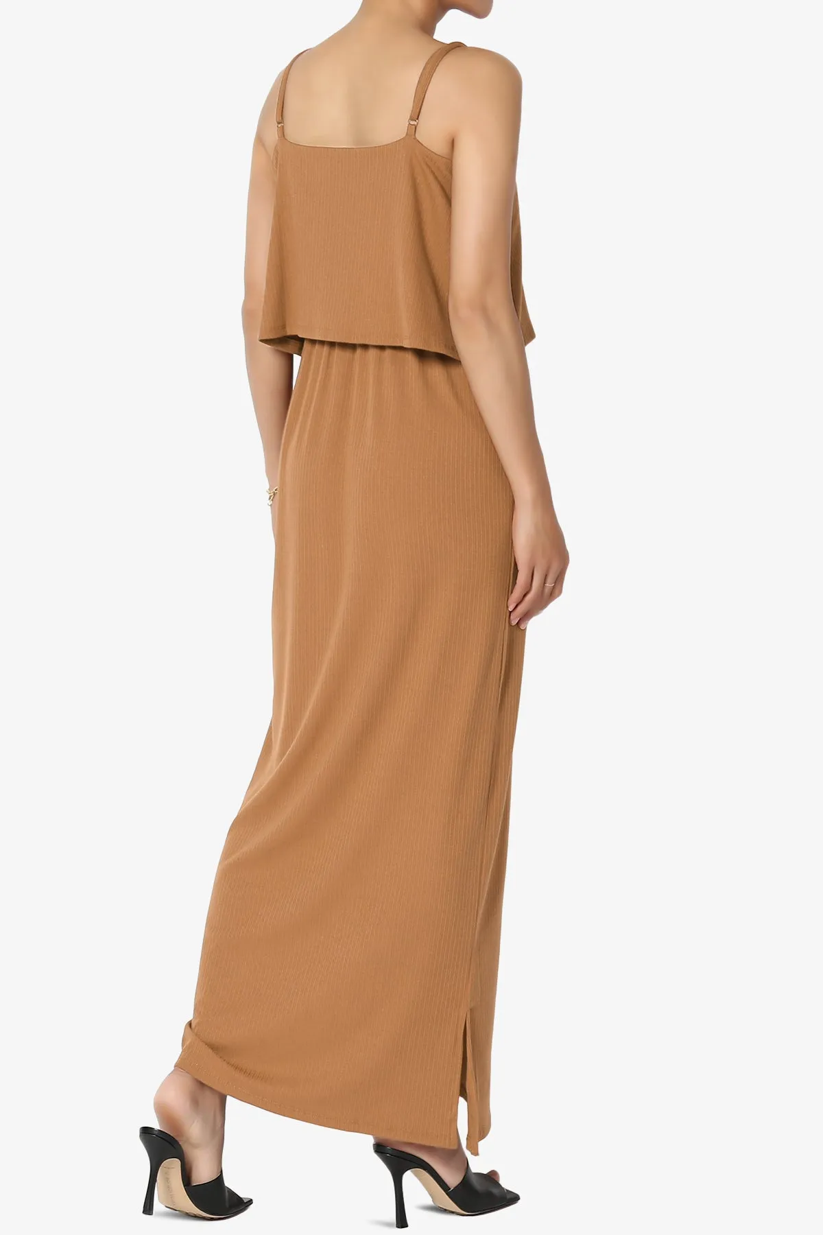 Elore Cami Overlay Ribbed Slit Maxi Dress