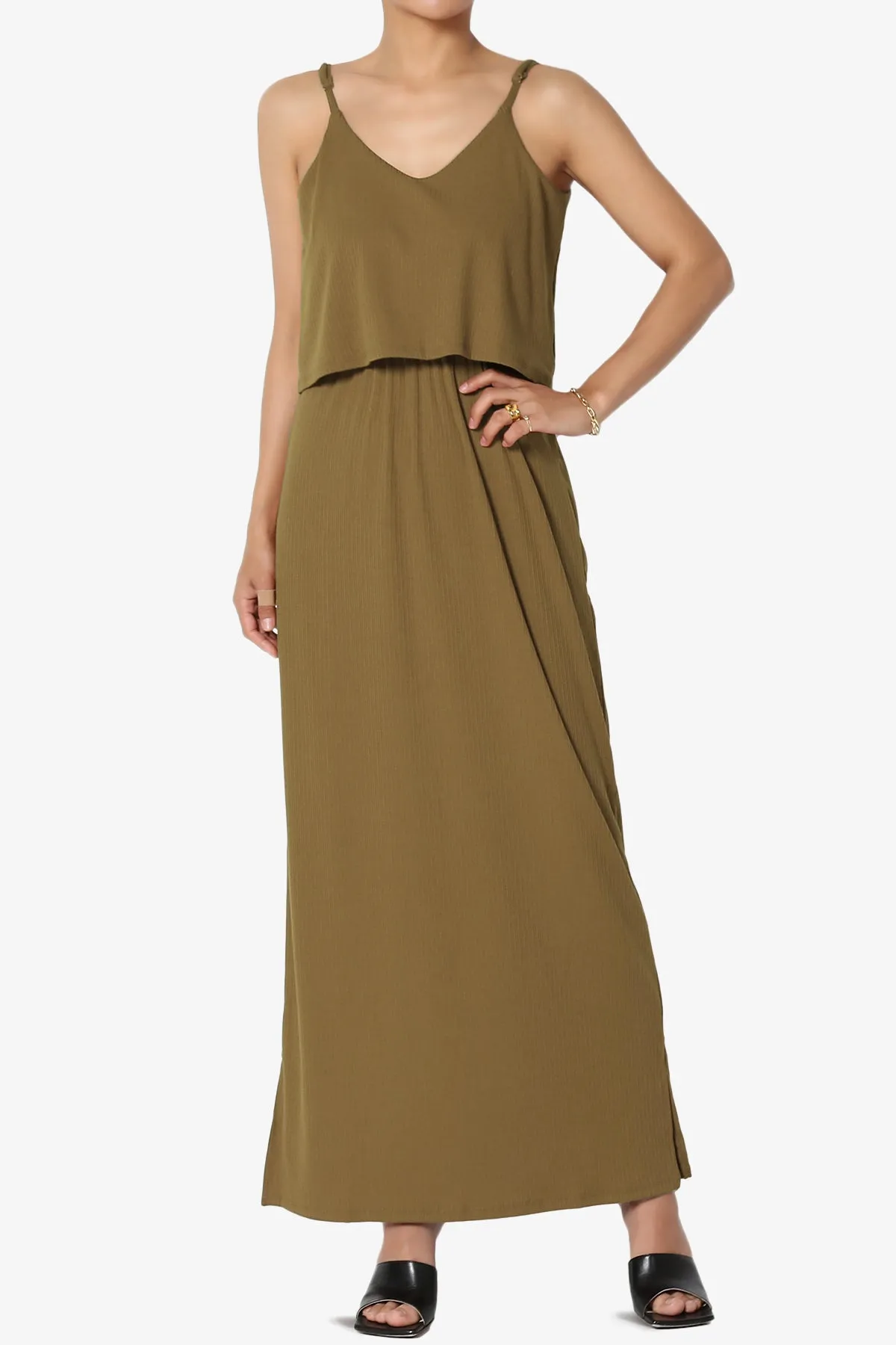 Elore Cami Overlay Ribbed Slit Maxi Dress