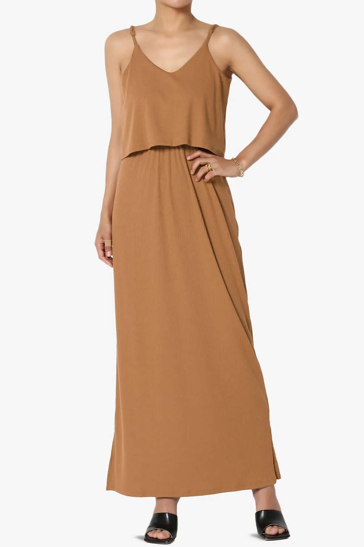 Elore Cami Overlay Ribbed Slit Maxi Dress