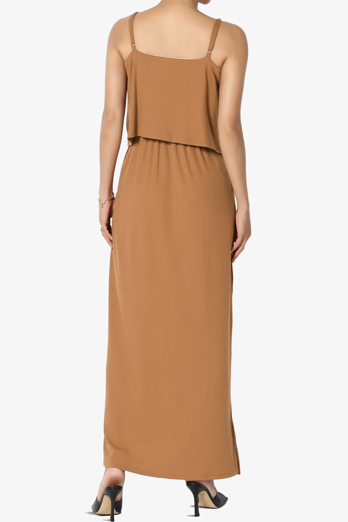 Elore Cami Overlay Ribbed Slit Maxi Dress