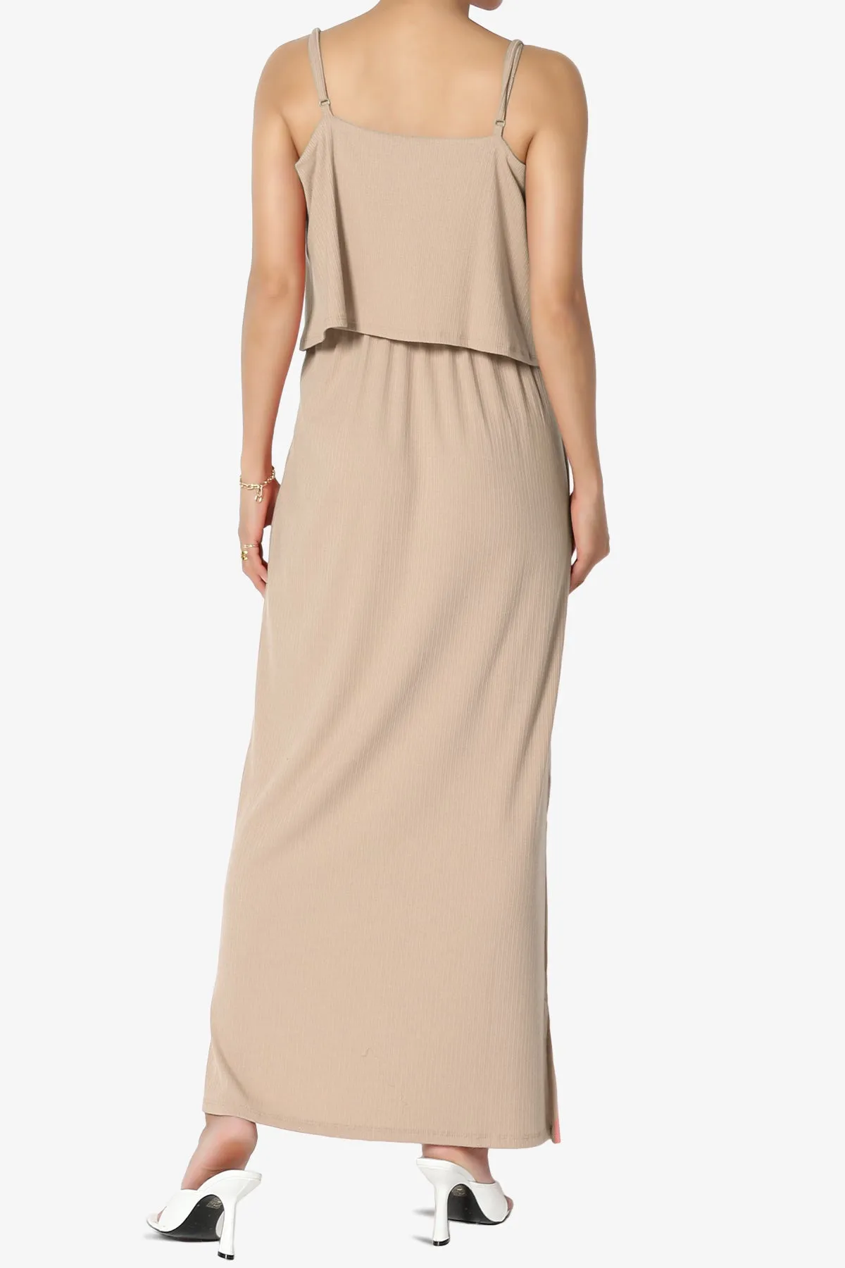 Elore Cami Overlay Ribbed Slit Maxi Dress