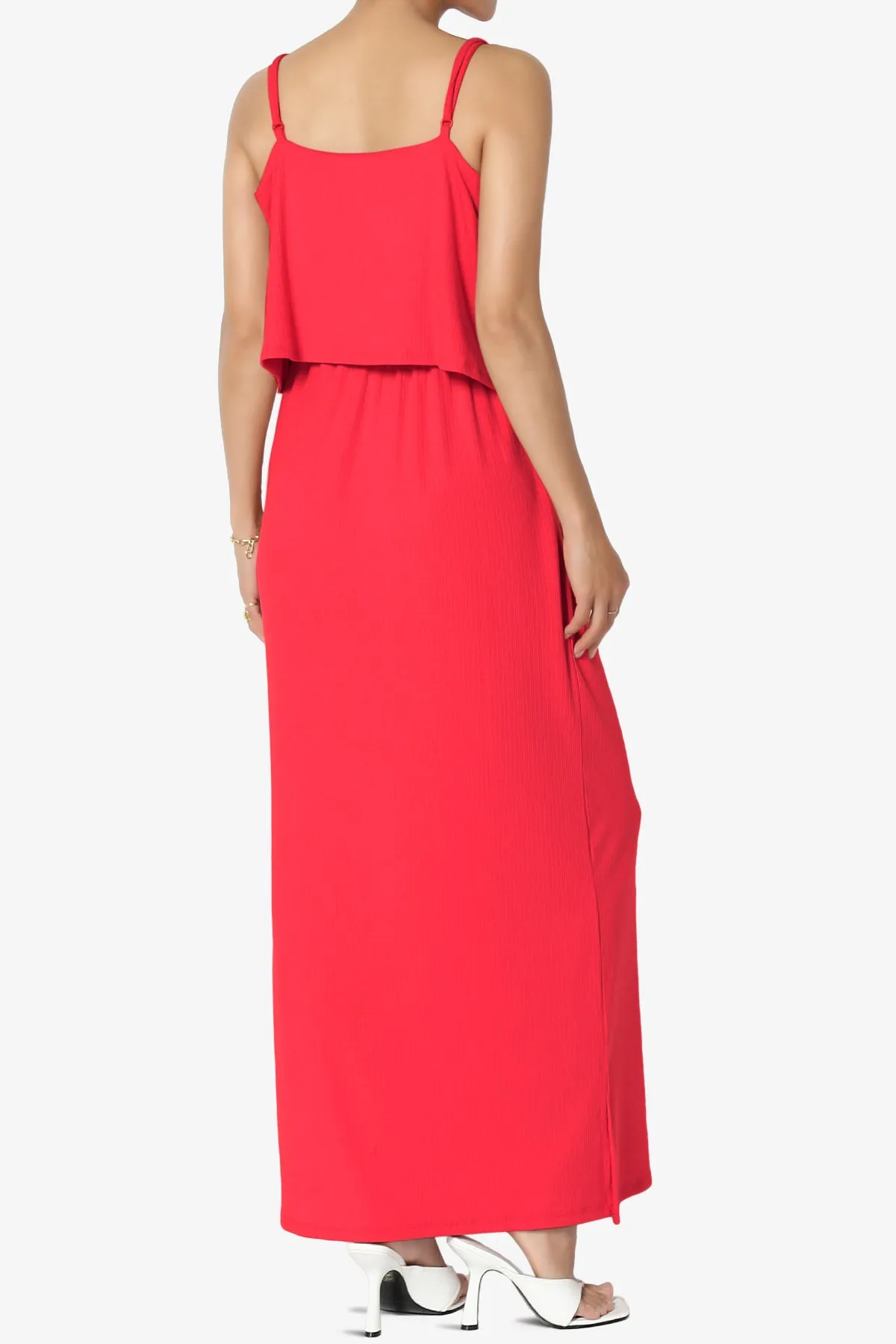 Elore Cami Overlay Ribbed Slit Maxi Dress