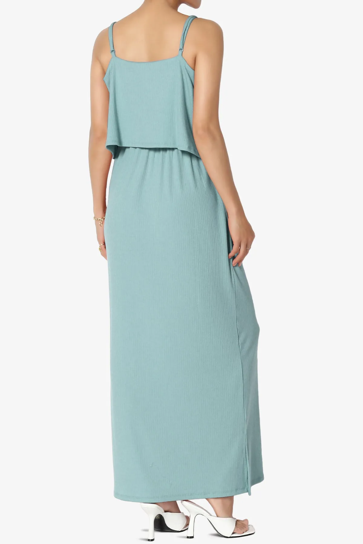 Elore Cami Overlay Ribbed Slit Maxi Dress