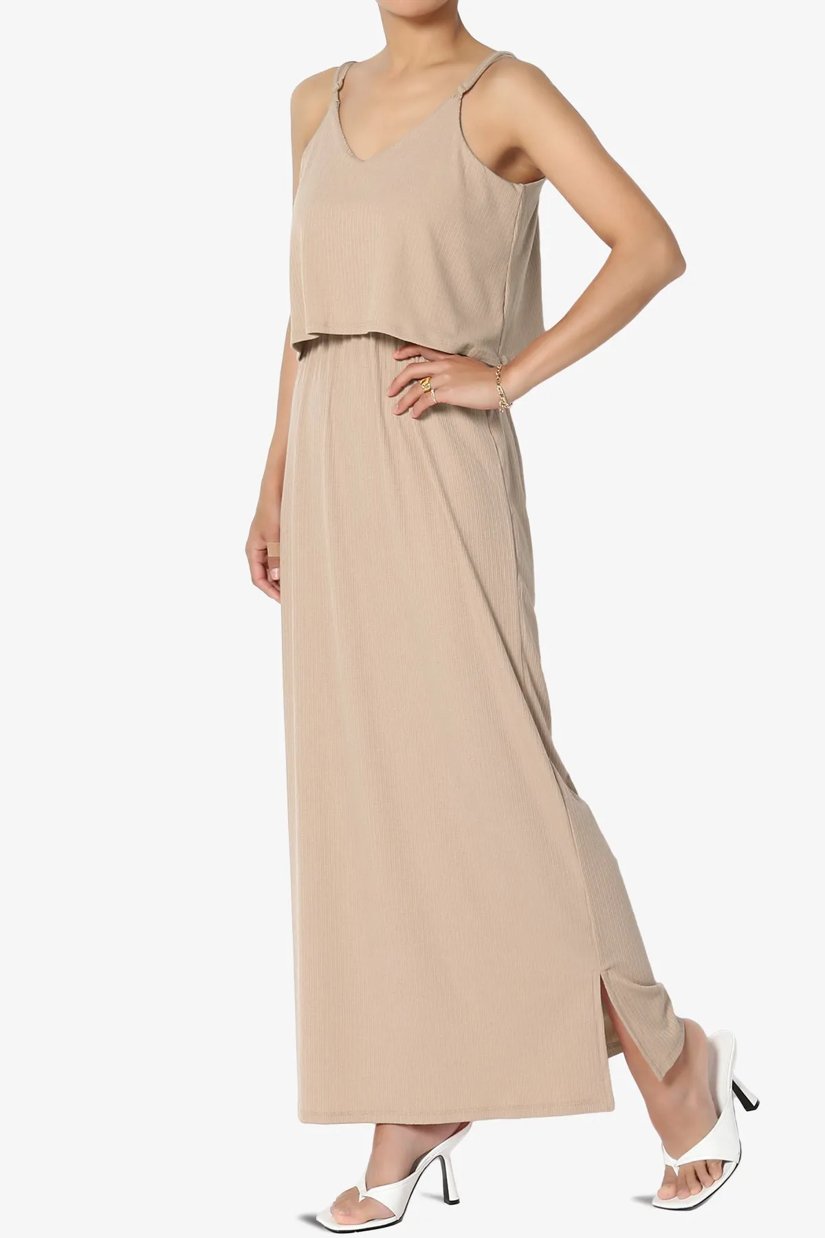 Elore Cami Overlay Ribbed Slit Maxi Dress