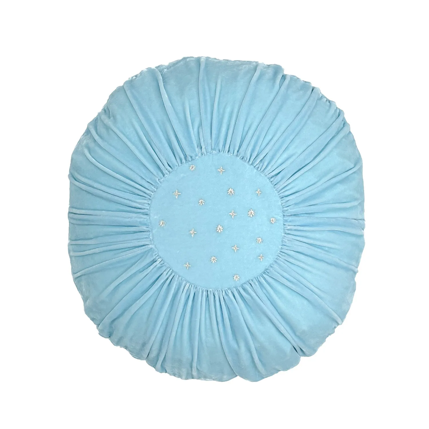 Embroidered Stars Blue Velvet Round Pillow