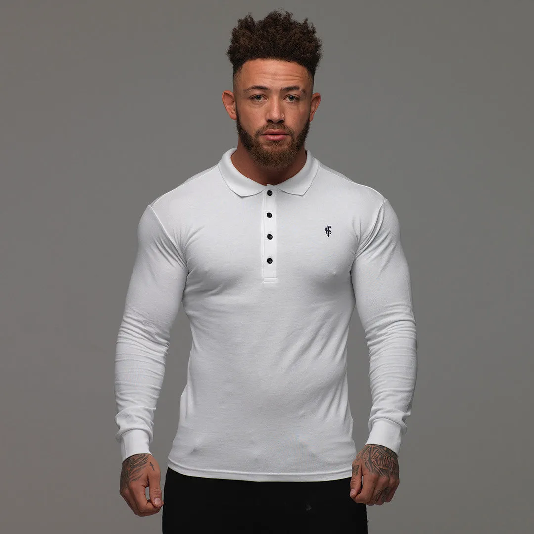 Father Sons Classic White Polo Long Sleeve Shirt - FSH039