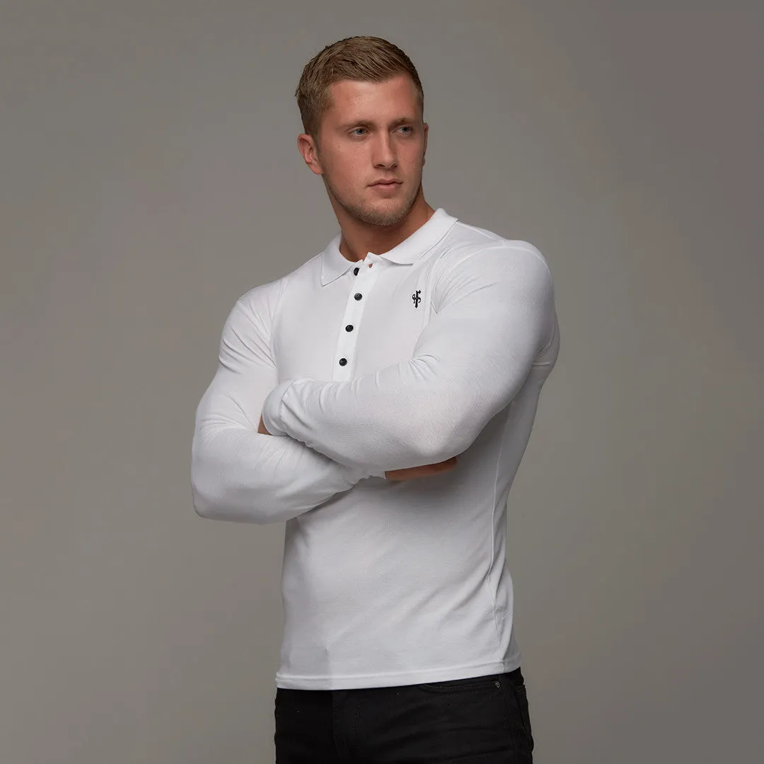 Father Sons Classic White Polo Long Sleeve Shirt - FSH039