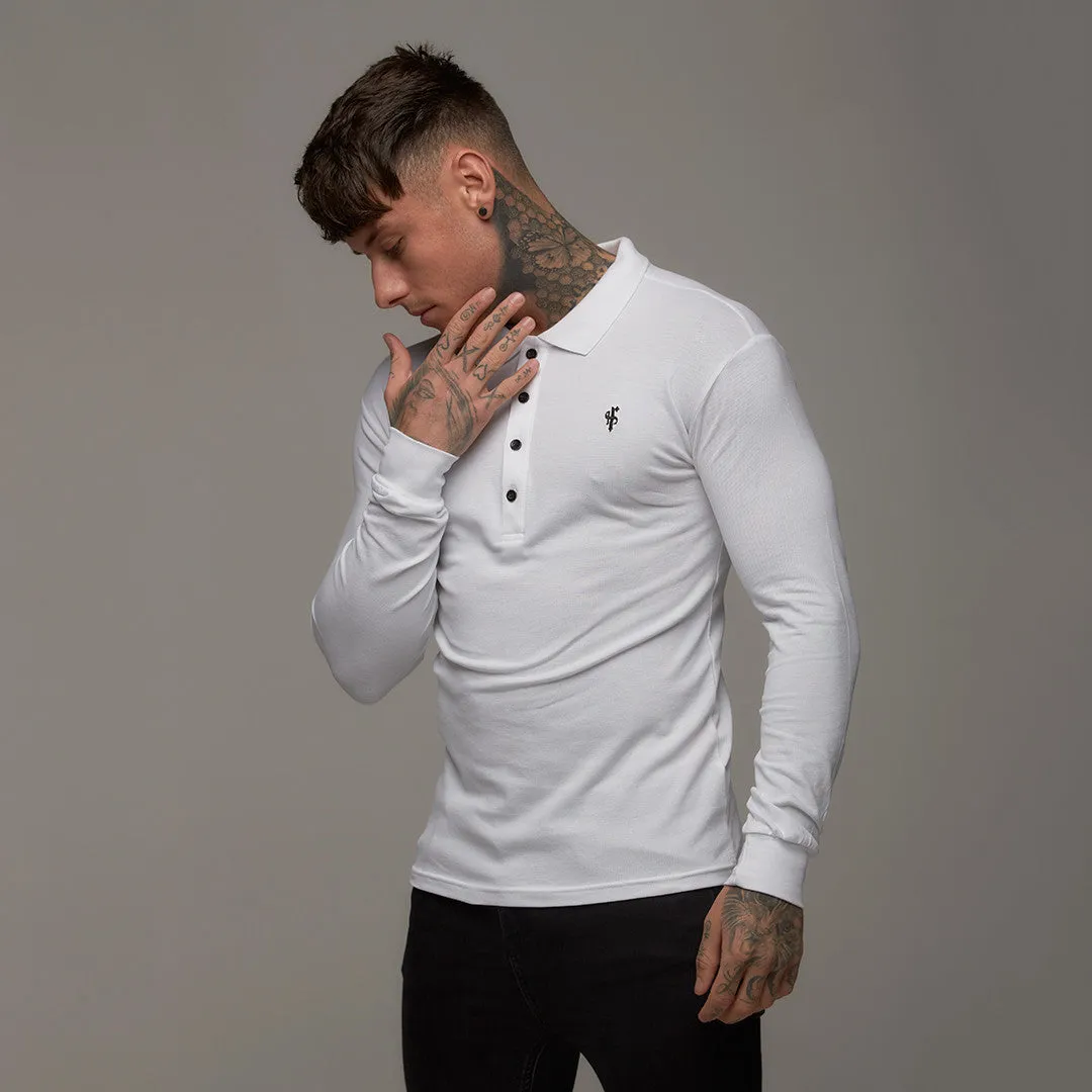 Father Sons Classic White Polo Long Sleeve Shirt - FSH039