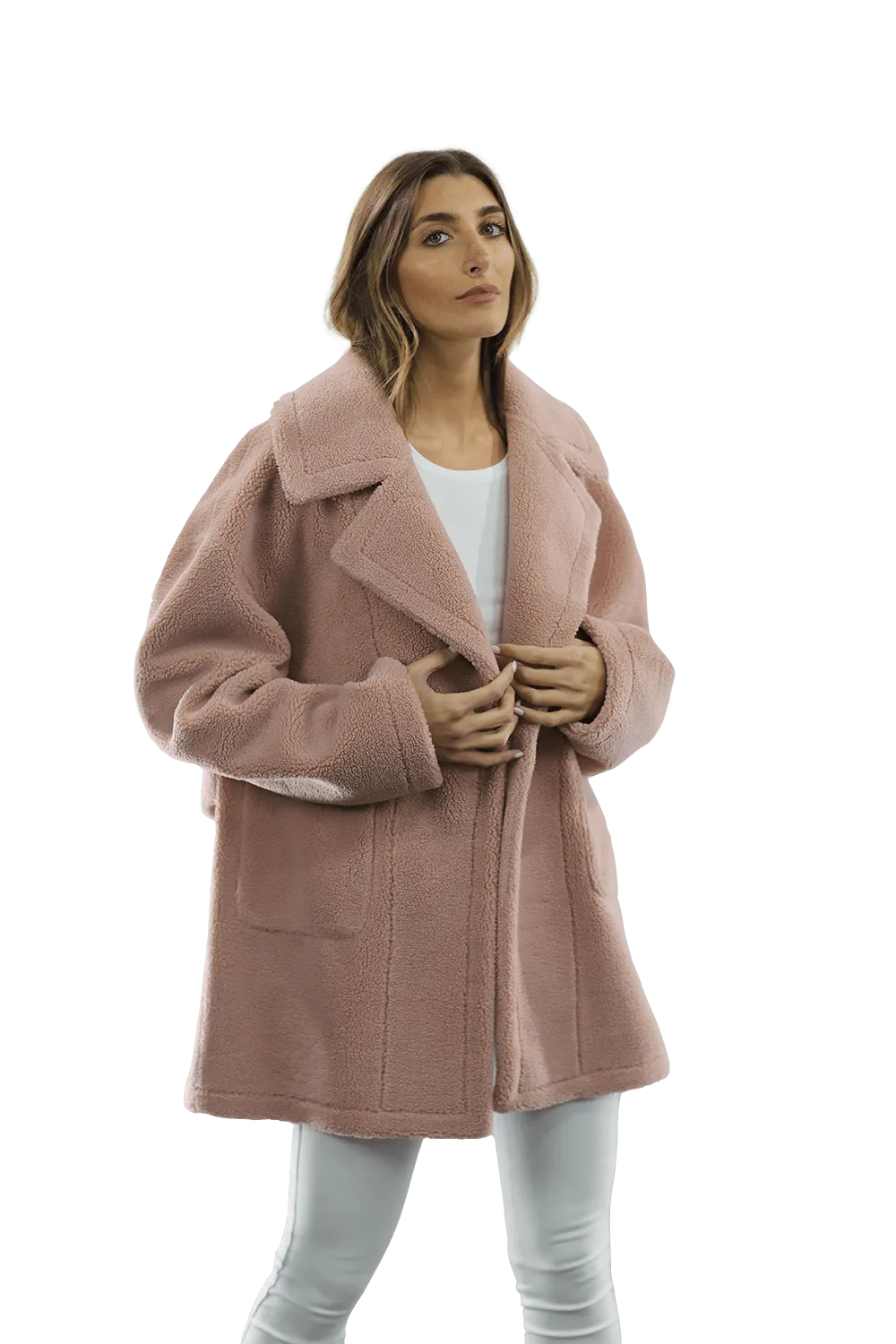 Faux Fur Teddy Coat - Pink