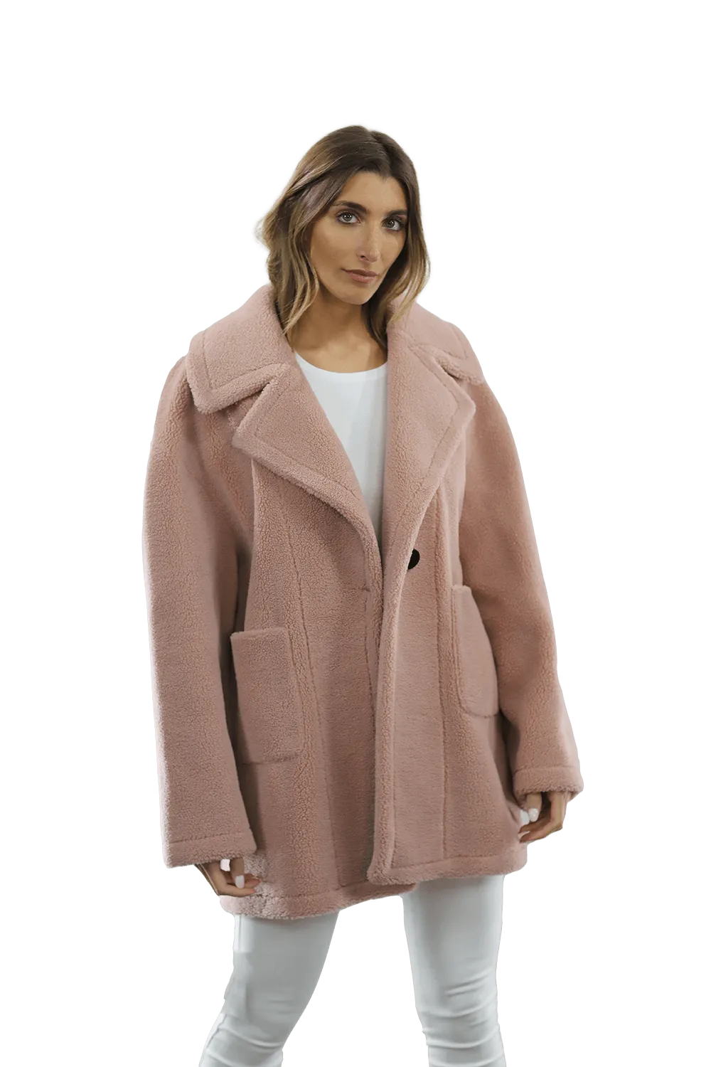 Faux Fur Teddy Coat - Pink