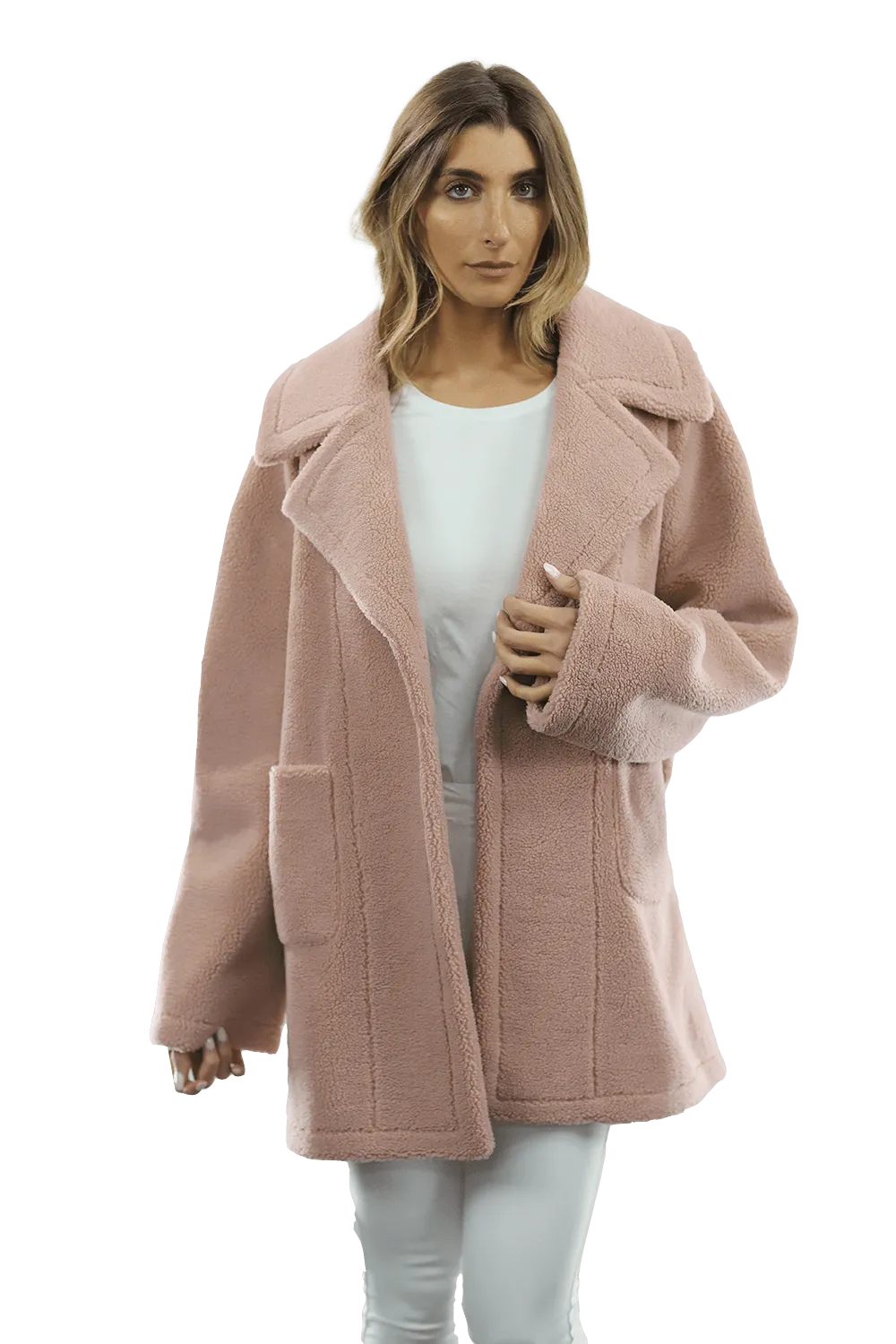 Faux Fur Teddy Coat - Pink