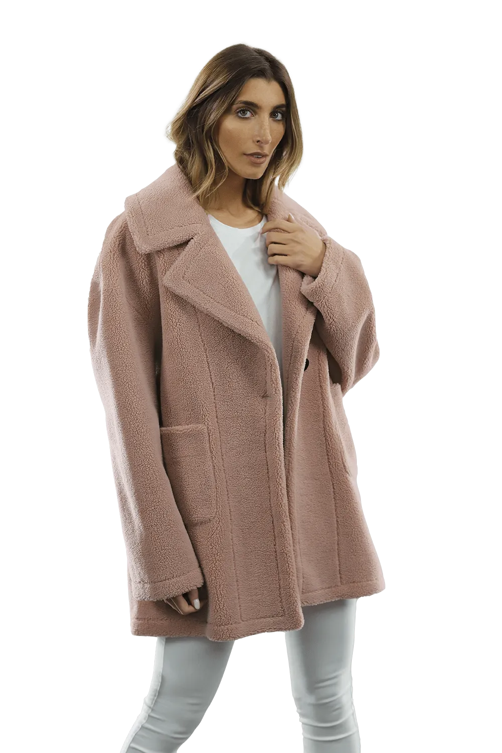 Faux Fur Teddy Coat - Pink