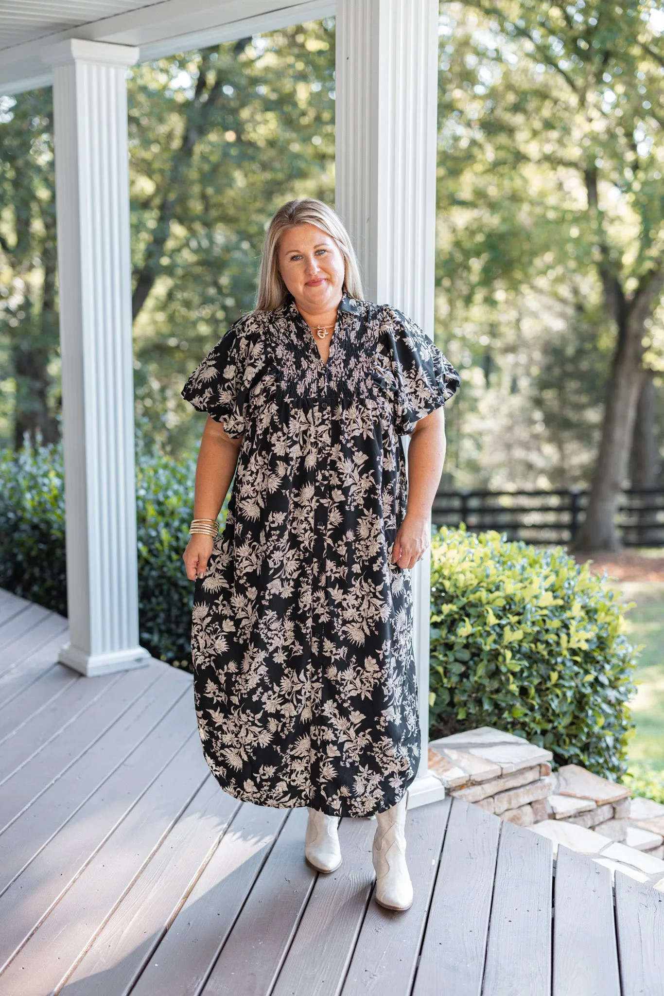 Floral Whispers Black Maxi Dress