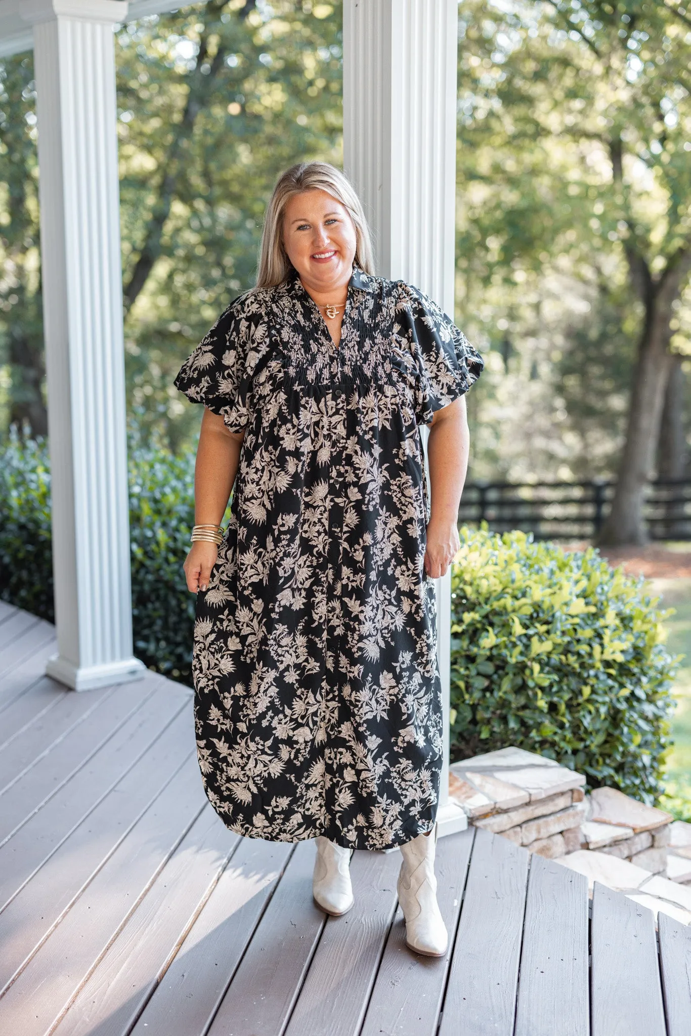 Floral Whispers Black Maxi Dress