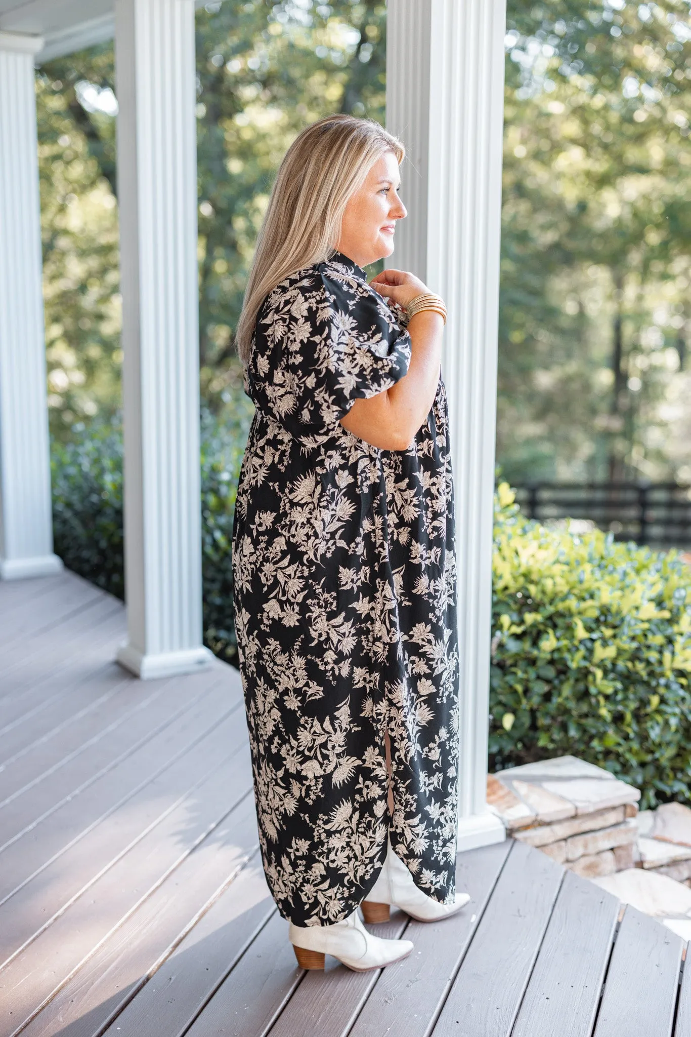 Floral Whispers Black Maxi Dress