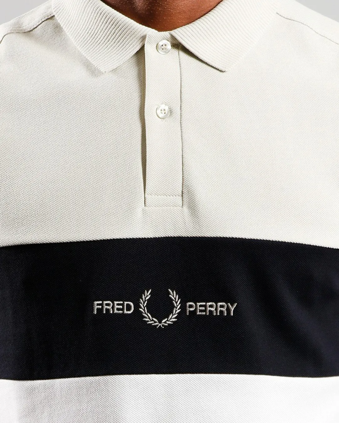 Fred Perry Embroidered Panel Polo Shirt Oyster