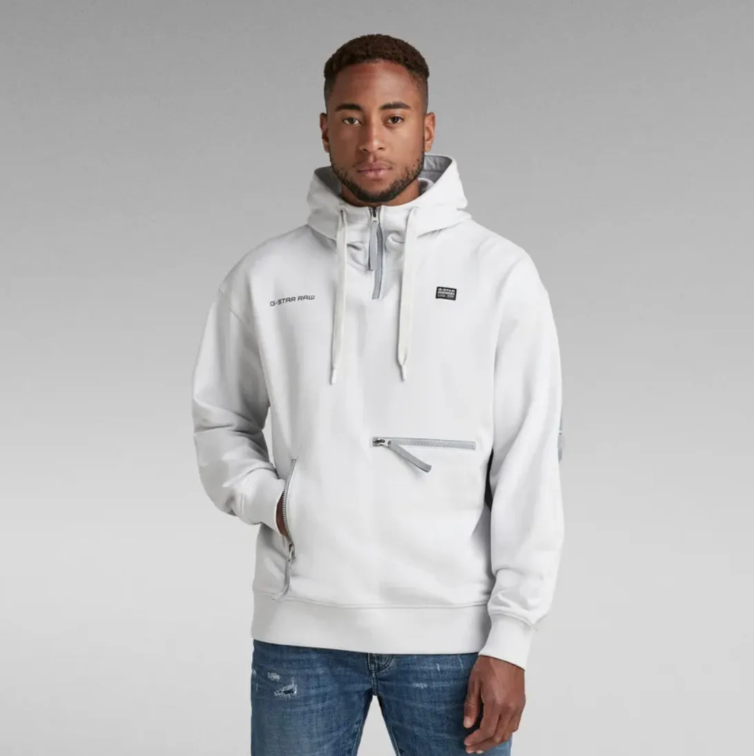 G-STAR HALF ZIP LOOSE HOODED SWEATER (NIMBUS CLOUD)