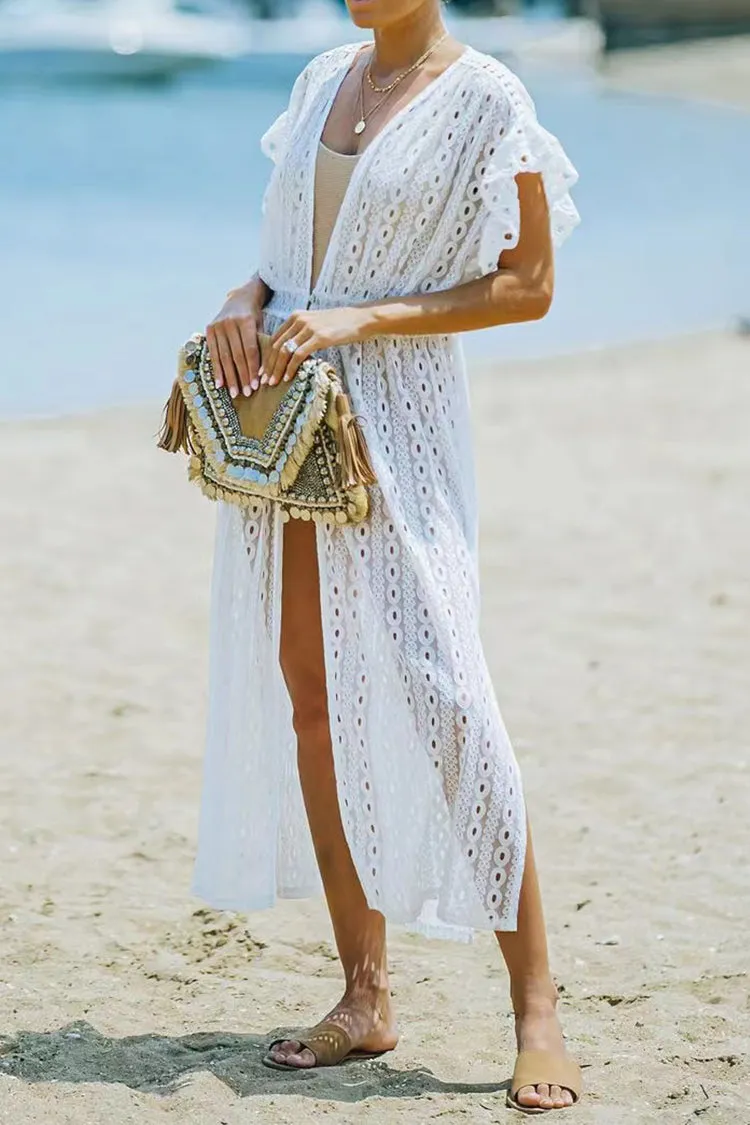 Geraldine Crochet Sheer Swim Cover-Up Dress